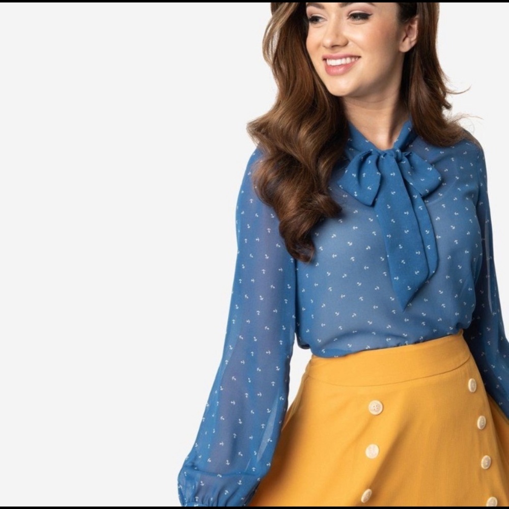 Retrolicious Blue Blouse with Bow Detail